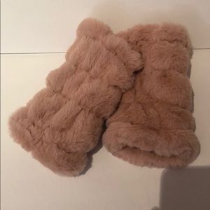 INC Pink Faux Fur Fingerless Gloves